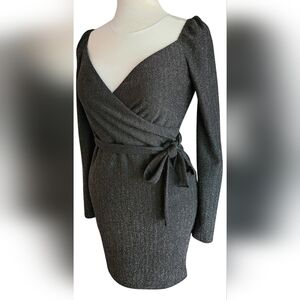 Charlotte Russe Black Metallic Shimmery Long Sleeve Knit Mini Dress Women's L